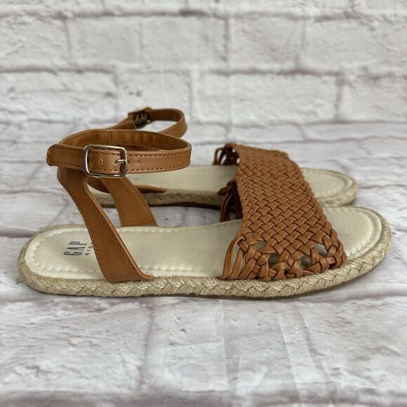 GAP Girls 3 Shoes Faux Leather Espadrille Open Toe Woven Sandals Adjustable - Picture 5 of 8